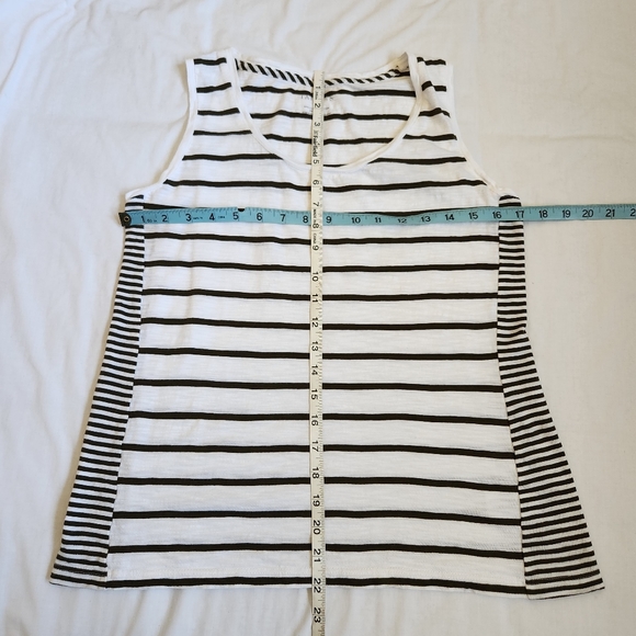 Talbots twin set cardigan tank top olive green white striped stretchy knit S - Picture 9 of 11
